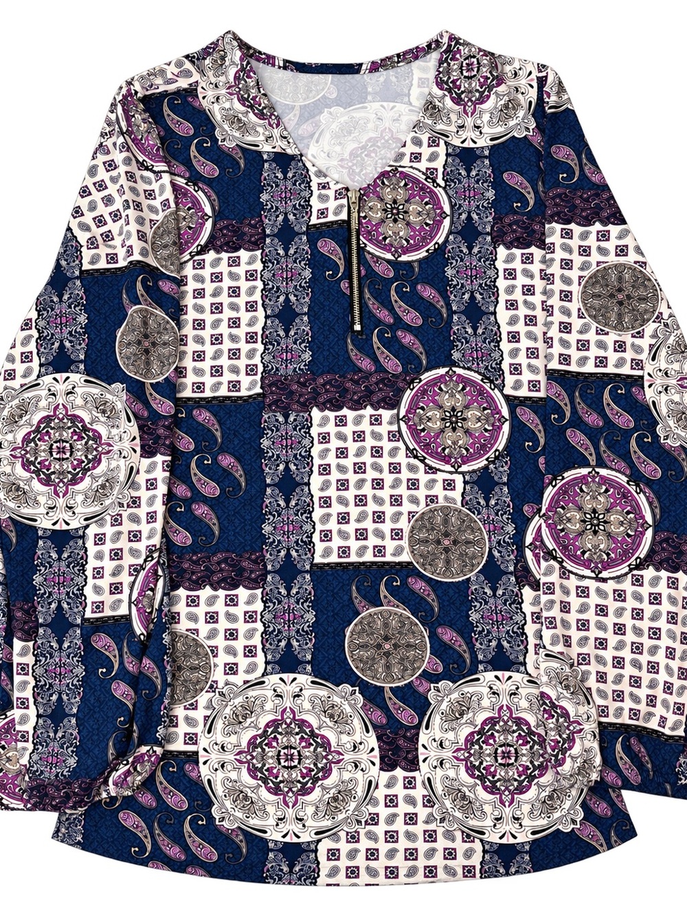 Northern Traditions Navy & Purple Paisley-Print Long Sleeve Zip Top